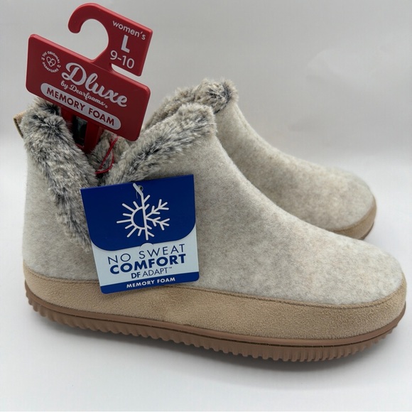 Dearfoams Dluxe Women's Indoor Outdoor Memory Foam Taupe Bootie Slippers - Picture 5 of 10